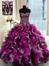  Multi-color Ball Gowns Beading and Appliques Sweet 16 Dress Lace Up Organza Sleeveless Floor Length