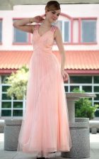 Simple Sleeveless Beading Zipper Prom Gown