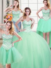  Four Piece Sleeveless Lace Up Floor Length Beading Ball Gown Prom Dress