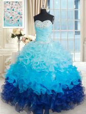  Multi-color Sweetheart Lace Up Beading and Ruffles 15th Birthday Dress Sleeveless