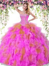 Sweet Sleeveless Beading and Ruffles Lace Up Quince Ball Gowns
