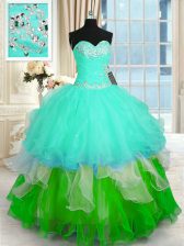 Flare Ruffled Multi-color Sleeveless Organza Lace Up Quinceanera Gown for Military Ball and Sweet 16 and Quinceanera