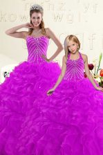 Nice Purple Sleeveless Beading and Ruffles Floor Length Sweet 16 Dresses