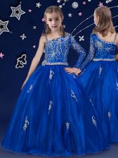 Hot Sale Ball Gowns Little Girls Pageant Gowns Royal Blue Bateau Organza Sleeveless Floor Length Zipper