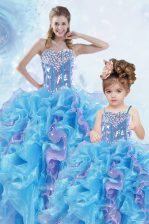 Fashionable Multi-color Lace Up Sweet 16 Dress Beading and Ruffles and Sequins Sleeveless Floor Length
