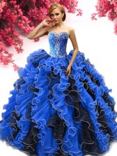 Shining Lace Up 15th Birthday Dress Blue And Black for Military Ball and Sweet 16 and Quinceanera with Beading and Ruffles