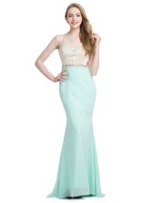  With Train Criss Cross Evening Dress Apple Green for Prom and Party with Beading Brush Train