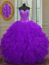 Pretty Sweetheart Sleeveless Lace Up Vestidos de Quinceanera Purple Organza