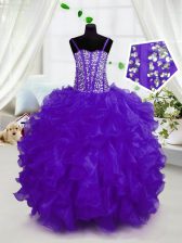  Floor Length Ball Gowns Sleeveless Purple Little Girls Pageant Dress Lace Up