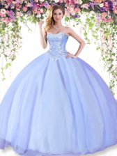 Eye-catching Lavender Ball Gowns Tulle Sweetheart Sleeveless Beading Floor Length Lace Up Quinceanera Dress