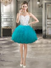  Beading and Ruffles Dress for Prom Teal Lace Up Sleeveless Mini Length