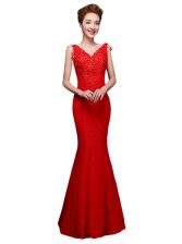  Red Prom Dresses Prom and Party with Lace V-neck Sleeveless Lace Up