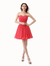 Trendy Mini Length Watermelon Red Prom Gown Sweetheart Sleeveless Zipper