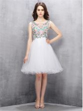  Scoop White Sleeveless Beading and Embroidery Knee Length Prom Dresses