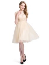 Flare Bateau Sleeveless Tulle Prom Dresses Beading and Lace Clasp Handle