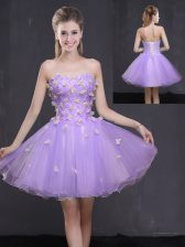 Best Selling Lavender Sleeveless Mini Length Appliques Lace Up 