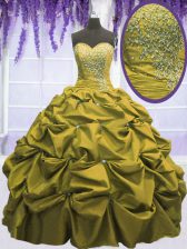Vintage Taffeta Sleeveless Floor Length Quinceanera Dress and Beading and Appliques and Pick Ups