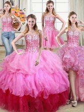  Four Piece Multi-color 15th Birthday Dress Military Ball and Sweet 16 and Quinceanera with Ruffles and Sequins Sweetheart Sleeveless Lace Up