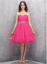  Hot Pink A-line Sweetheart Sleeveless Chiffon Knee Length Zipper Beading Evening Dress
