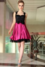  Pink And Black Sleeveless Knee Length Beading Side Zipper Homecoming Dress