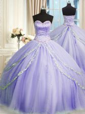 Clearance Lavender Sweetheart Neckline Beading and Appliques Quinceanera Dress Sleeveless Lace Up