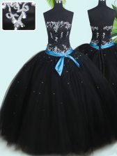 Discount Black Sleeveless Beading and Belt Floor Length Ball Gown Prom Dress