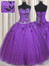 Colorful Eggplant Purple Tulle Lace Up Sweetheart Sleeveless Floor Length 15th Birthday Dress Beading and Appliques
