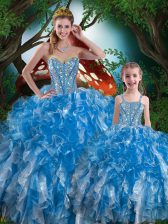 Spectacular Baby Blue Organza Lace Up Sweet 16 Quinceanera Dress Sleeveless Floor Length Beading and Ruffles