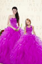 Exceptional Purple Sweetheart Neckline Beading and Ruffles 15th Birthday Dress Sleeveless Lace Up