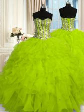  Sweetheart Sleeveless Organza Quinceanera Gown Beading and Ruffles Lace Up