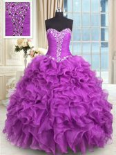  Purple Sweetheart Neckline Beading and Ruffles Quinceanera Dress Sleeveless Lace Up