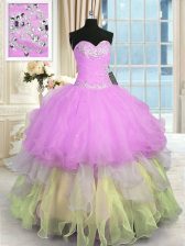 Luxurious Appliques and Ruffled Layers 15 Quinceanera Dress Multi-color Lace Up Sleeveless Floor Length