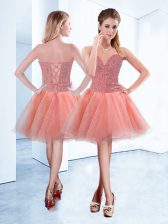  A-line Dress for Prom Peach Sweetheart Tulle Sleeveless Mini Length Lace Up