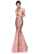 Fine Mermaid Pink Sleeveless Floor Length Sequins Zipper Prom Dresses