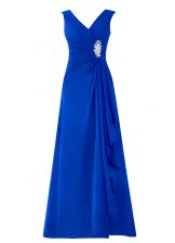 Fantastic Royal Blue Chiffon Zipper Prom Dress Sleeveless Floor Length Beading