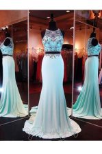  Scoop Baby Blue Sleeveless With Train Beading and Appliques Zipper Homecoming Dress
