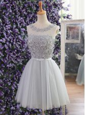 Luxurious Grey Scoop Lace Up Appliques Prom Dress Sleeveless