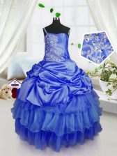 Most Popular Pick Ups Ruffled Floor Length Ball Gowns Sleeveless Royal Blue Little Girls Pageant Dress Lace Up