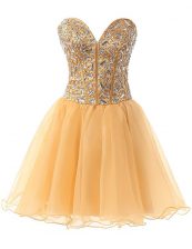 Exquisite Champagne Sweetheart Neckline Beading Prom Dress Sleeveless Lace Up