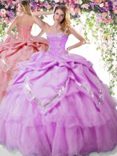 Unique Pick Ups Floor Length Ball Gowns Sleeveless Lilac Quinceanera Gowns Lace Up