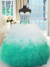 Elegant Beading and Ruffles 15th Birthday Dress Multi-color Lace Up Sleeveless Floor Length