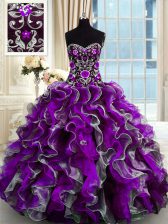 Top Selling Multi-color Organza Lace Up Sweet 16 Dress Sleeveless Floor Length Beading and Appliques