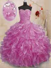  Organza Sweetheart Sleeveless Lace Up Beading and Ruffles 15th Birthday Dress in Lilac