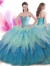  Multi-color Ball Gowns Tulle Sweetheart Sleeveless Beading and Ruffles Floor Length Lace Up Sweet 16 Quinceanera Dress