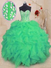 Classical Turquoise Sweetheart Lace Up Beading and Ruffles Sweet 16 Dresses Sleeveless