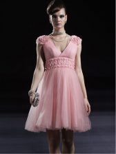 Top Selling Sleeveless Knee Length Appliques Zipper Prom Party Dress with Baby Pink