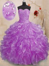 Best Purple Quinceanera Gowns Military Ball and Sweet 16 and Quinceanera with Beading and Ruffles Sweetheart Sleeveless Lace Up