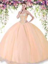 Tulle Sleeveless Floor Length Ball Gown Prom Dress and Beading