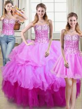 Cheap Three Piece Sequins Ball Gowns Vestidos de Quinceanera Multi-color Sweetheart Organza Sleeveless Floor Length Lace Up