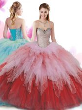 Smart Tulle Sweetheart Sleeveless Lace Up Beading and Ruffles Quinceanera Dresses in Multi-color